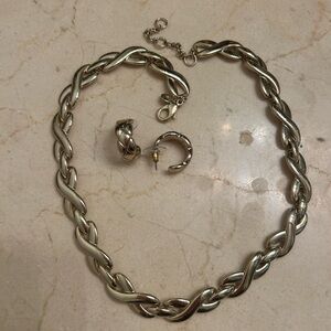 J. Crew Gold Tone Woven Necklace and Hoop Earrings Set